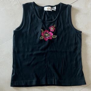 Black Floral Embroidered Tank Top